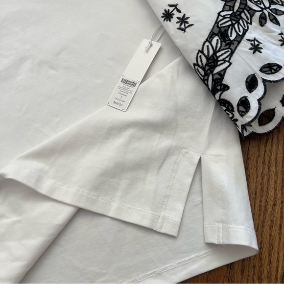 Chico’s Mixed Media Top Embroidered Eyelet Sleeve Alabaster Size Chico’s 1=Us M - Picture 6 of 8